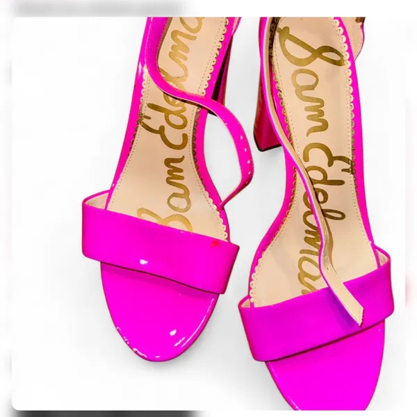 Sam Edelman Hot Pink Patent Ankle Strap Heels Barbiecore Statement Sandals 8M - Image 6