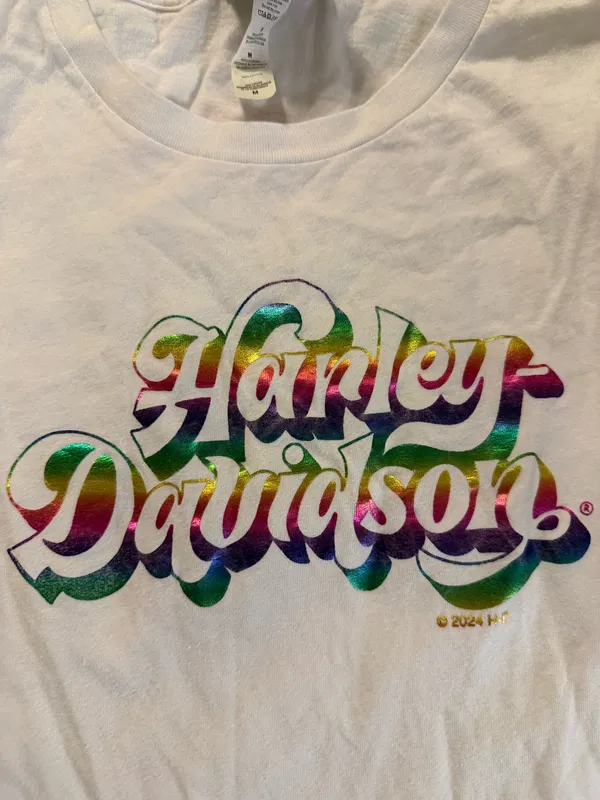Harley-Davidson white cotton t-shirt vibrant rainbow foil graphic medium spider - Image 2