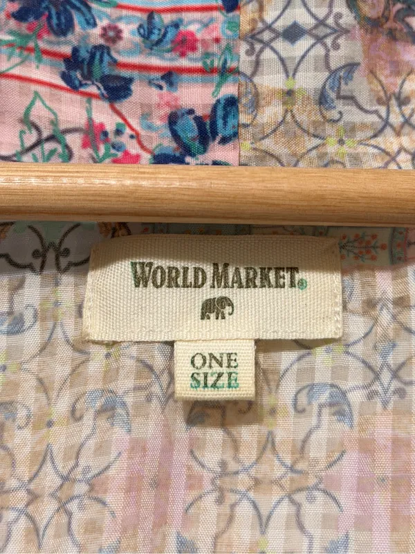 World Market Floral Boho Patchwork Open Front Kimono Cardigan one size pink blue - Image 3