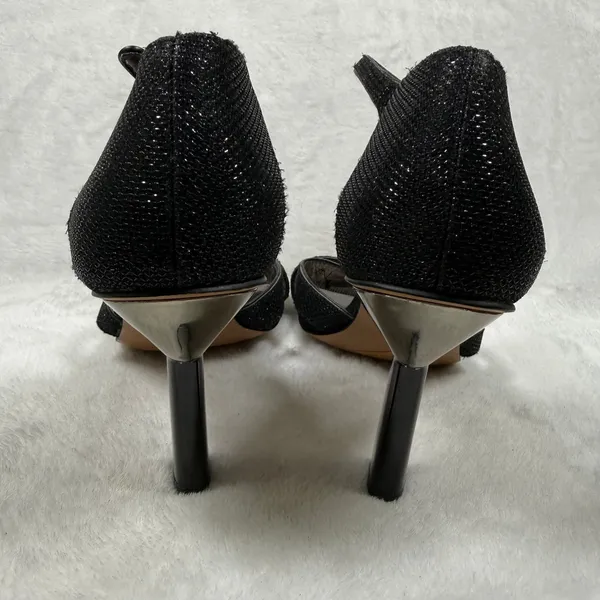 Franco‎ Sarto Womens Black Shimmer Square Toe Flare Heel Ankle Strap Sandals 8M - Image 7