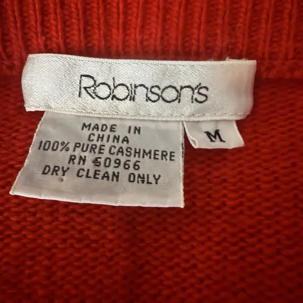 Robinsons 100% Cashmere Cable Knit‎ Sweater Medium Red Soft Cozy Crew Neck - Image 6