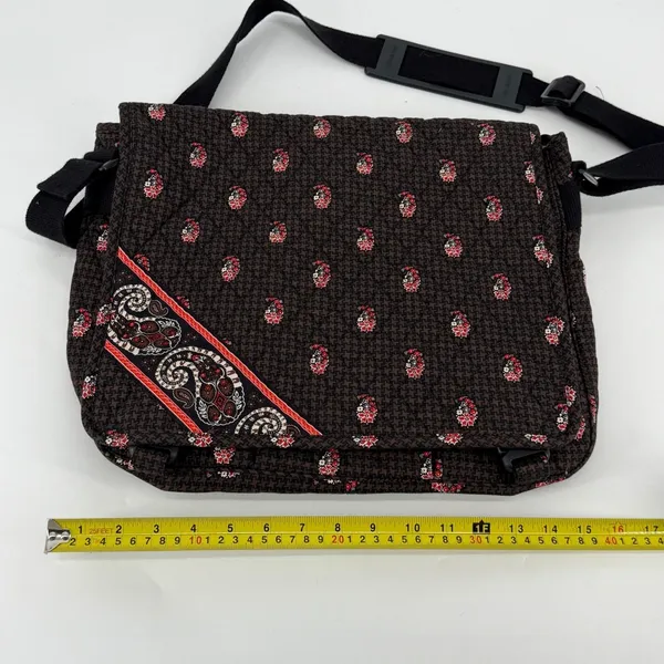 Vera Bradley Messenger Bag Brown Houndstooth Paisley‎ Quilted Laptop Crossbody - Image 10