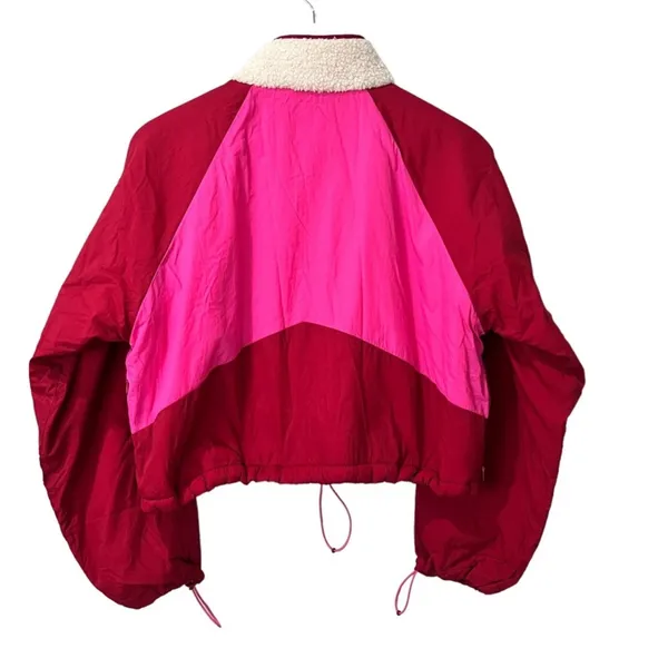 Zara Cropped Shearling Retro Colorblock Jacket M - Image 8
