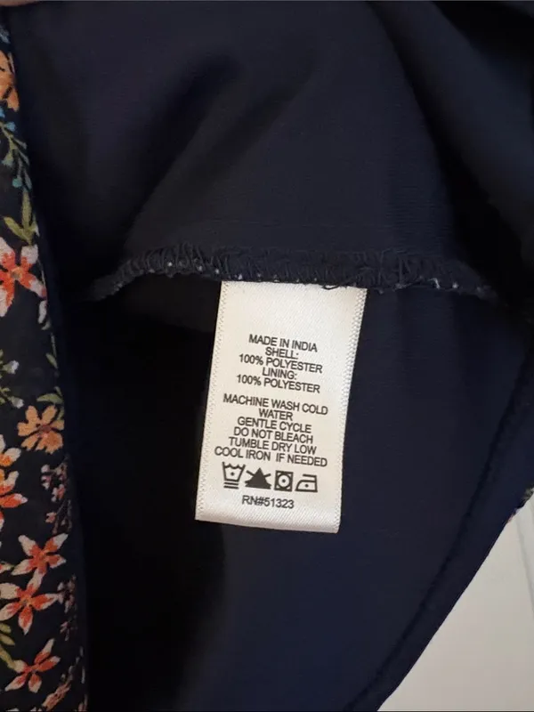 1.STATE Floral Off-Shoulder Ruffle Sleeve Blouse Navy Blue Pink Size L Cottage - Image 3