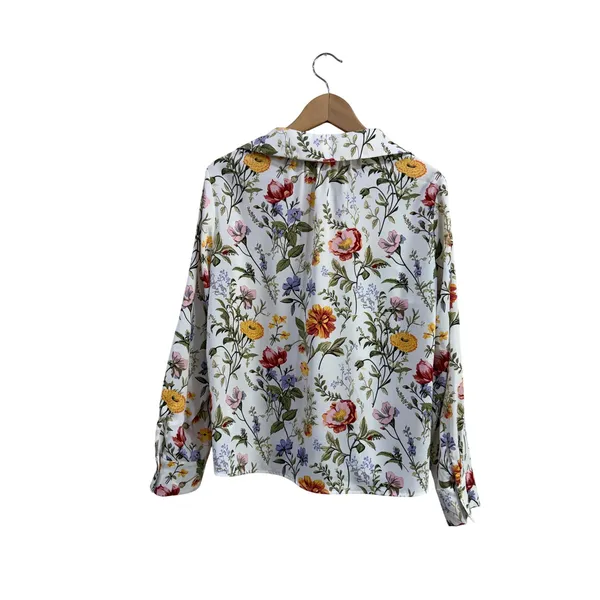 Joie Floral Print Button Down Blouse White Garden Botanical Long Sleeve Medium - Image 2
