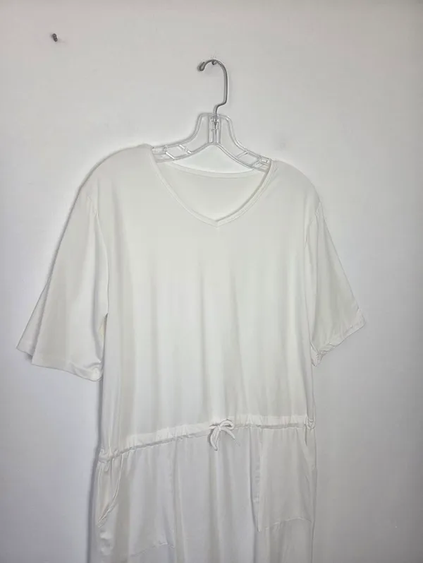White T-Shirt Dress Midi Sporty Casual Minimalist Summer Coastal Nautical Large - Image 9