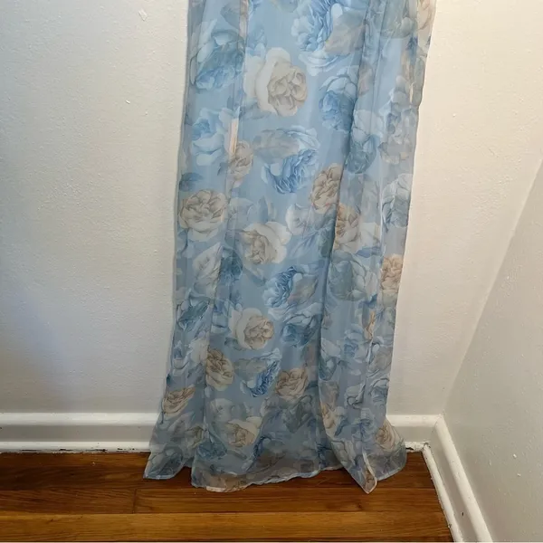 Vintage Express Tricot Women's Size XS Maxi Dress Light Blue Beige Floral - Image 3