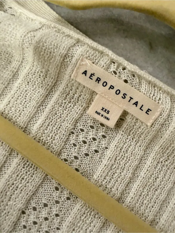 NWT Aeropostale Size XXS Ivory Pointelle Knit Cropped Stretch Lace Cardigan Y2K - Image 9