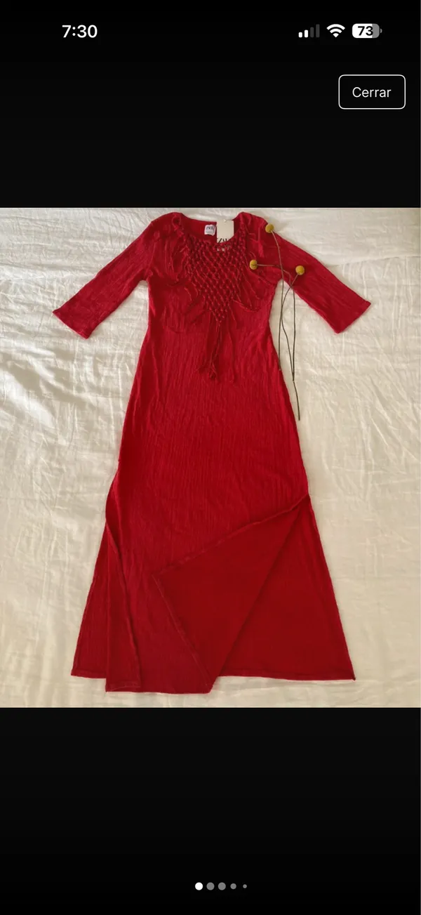 Zara Bright Red Fringe Knit Maxi Dress - Image 6