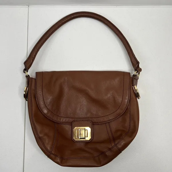 Juicy Couture Brown Leather Shoulder Bag Gold Turn Lock Hobo Saddle Bag - Image 2