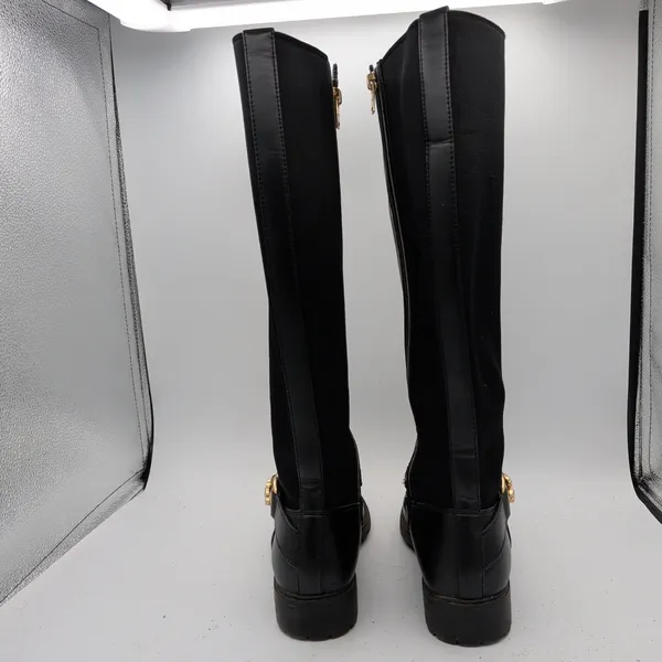 Coach Farah Tall C0625 Black Leather Riding Boots Gold Horse Carriage Womens 8B - Image 5