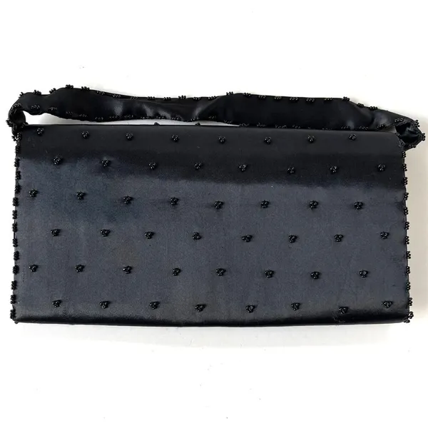 Vintage Walborg Richere Hand Beaded Evening Bag Purse Black Clutch Satin Glam - Image 2