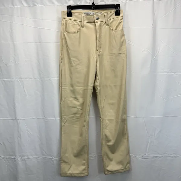 Abercrombie & Fitch Vegan Leather Pants 2 26 High Rise Straight Cream Beige Chic - Image 2