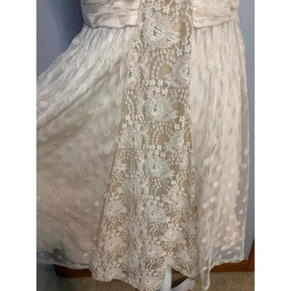 Ryu Cream Whimsical‎ Lace Swiss Dot Tulle Midi Dress Smocked Back NWT Large - Image 3