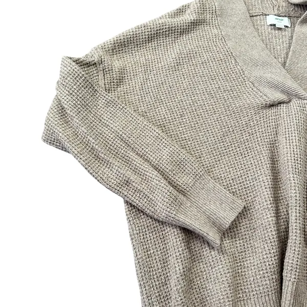 Aerie Women's XS Tan Waffle Knit Hoodie Sweater V-Neck Pullover Oversized Casual - Image 4