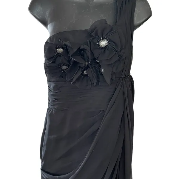Adrianna Papell black floral embellished drape maxi night dress size 8 - Image 3