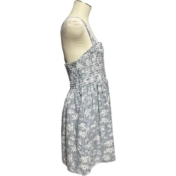 American Eagle Gingham Sundress Adjustable Straps Blue White Floral Large - Image 6