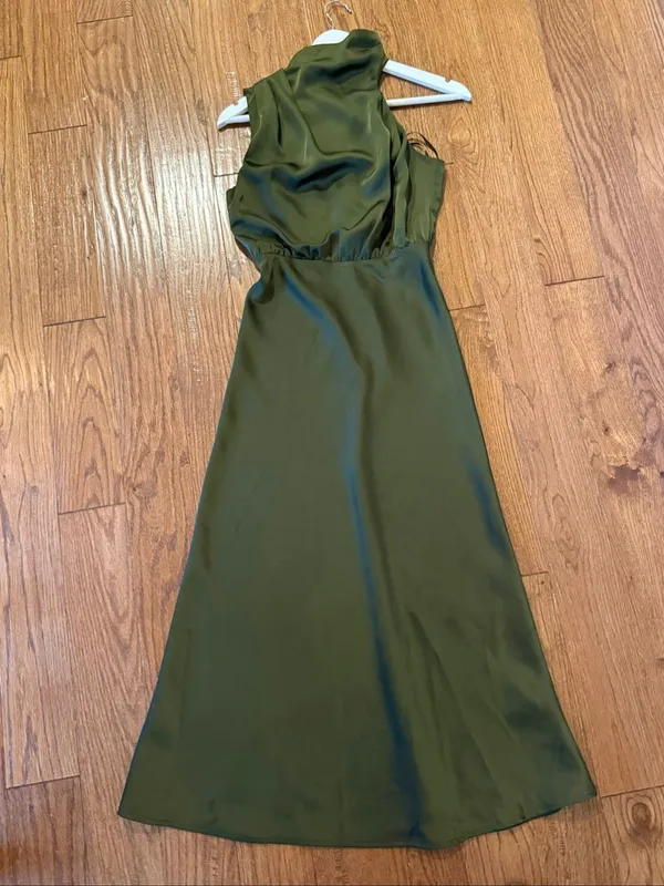 Lulus distinctive charm satin draped high neck dress size xs - Image 7