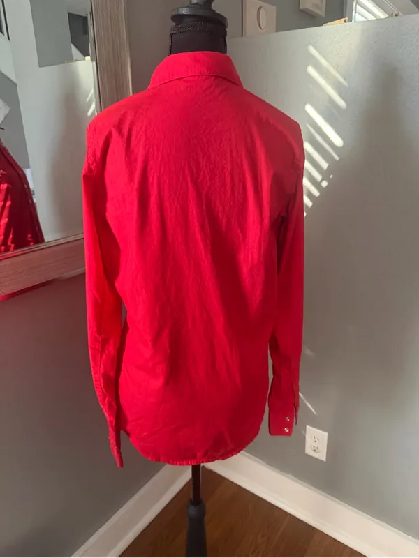 Wrangler western cowgirl vibrant red shirt embroidery rhinestone detail Medium - Image 5