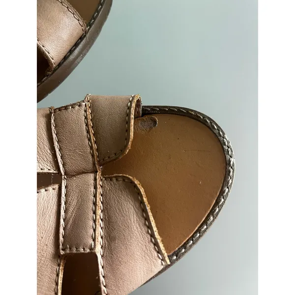 Arezzo Tan Leather‎ Slide Sandals 36 / 6 H-Strap Made in Brazil Minimalist Boho - Image 6