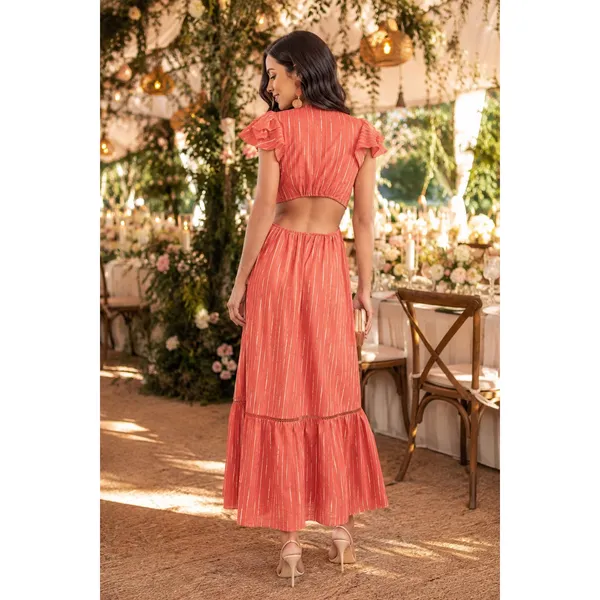 Sachin & Babi Orange White 100% Cotton Georgia Flutter Midi Dress Size 8 - Image 2