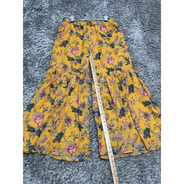 Janasya Yellow Floral Sharara Pants Women Size M Wide Leg Flared Palazzo Boho - Image 9