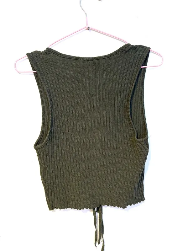 Zara Sleeveless Ribbed Tie Front Knit Top Shirt Dark Green Womens Size Small - Image 5