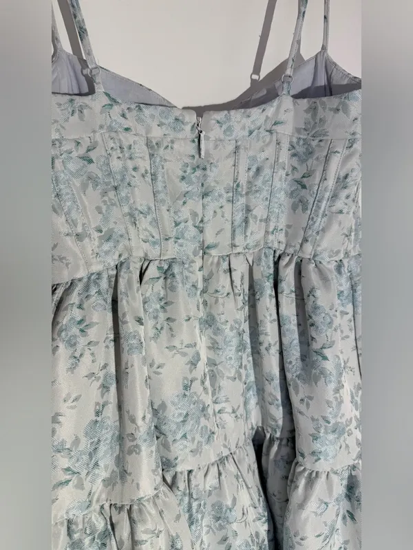 Maison Amory Sky Blue Floral Strapless Sweetheart The Windsor Maxi Dress - Image 15