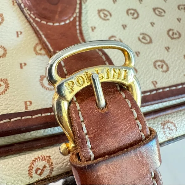 Vintage Pollini Italian Leather Logo Shoulder‎ Bag Satchel Cream/Brown - Image 4
