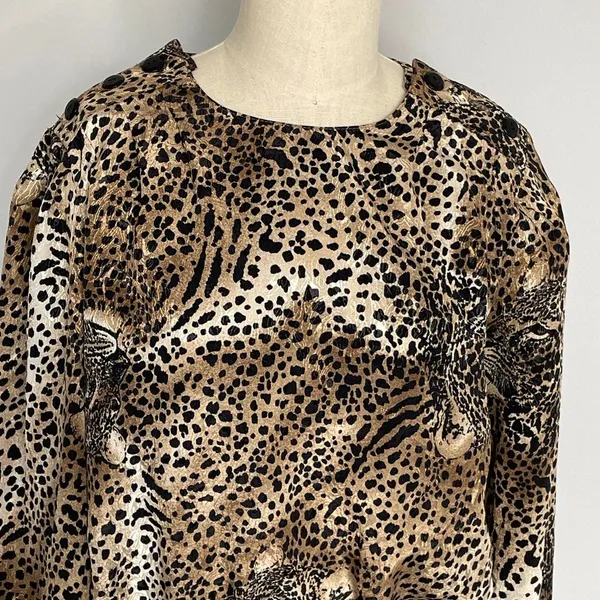 Vintage Leopard Print Blouse Animal Pattern Top Chic Street Style M/L - Image 6