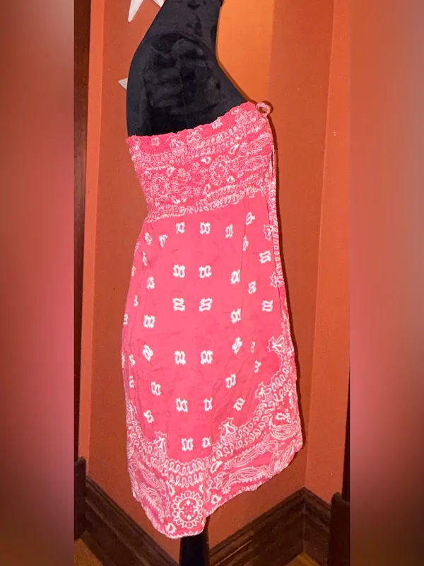 Raviya Vintage Y2K Strapless Coral-Pink Bandana Print Dress - Image 4