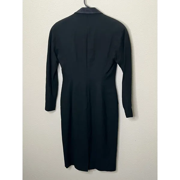 Tahari Vintage Black 100% Wool Silk‎ Trim Blazer Coat Dress Womens 4 Made in USA - Image 2