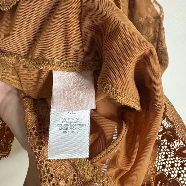We Are Hah Bodysuit Womens XL Brown Lace Sheer Lingerie‎ Intimates Floral Mesh - Image 7