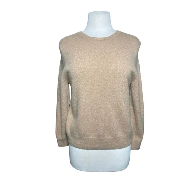 QUINCE Women’s Tan Cashmere Pullover Crewneck Long Sleeve Sweater - Image 2