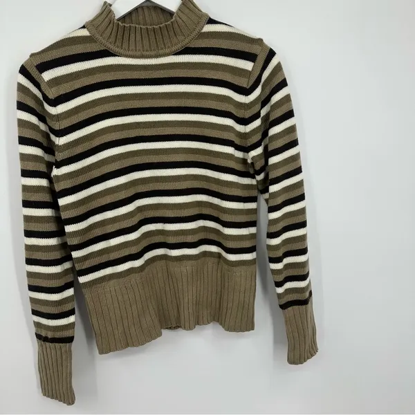 Vintage Y2K Striped Mock Neck Sweater Size Medium Academia Boho Early 2000s - Image 8