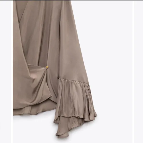 Zara Brown Taupe Long Bell Sleeve Drape Wrap Blouse Top NEW XL - Image 8