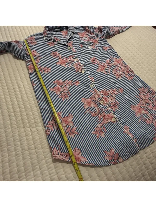Lauren Ralph Lauren Floral & Stripe Blue Pajama Sleep Shirt Button Up M Medium - Image 3