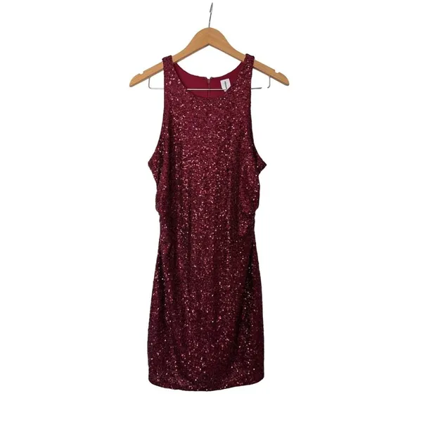 Abound Sequin Bodycon Mini Dress Burgundy Red Sleeveless Size Large NEW - Image 2