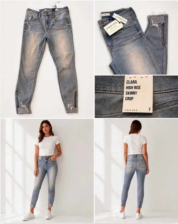 Jeans Eunina Light Washed Distressed Skinny High-Rise with Zippers on Ankles - Image 2