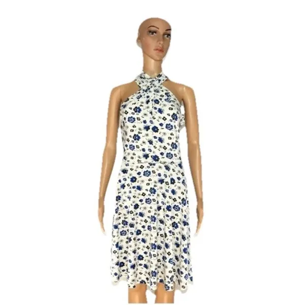 Free People White Sleeveless Blue Floral Criss Cross Dress Women Small Sundress - Image 2