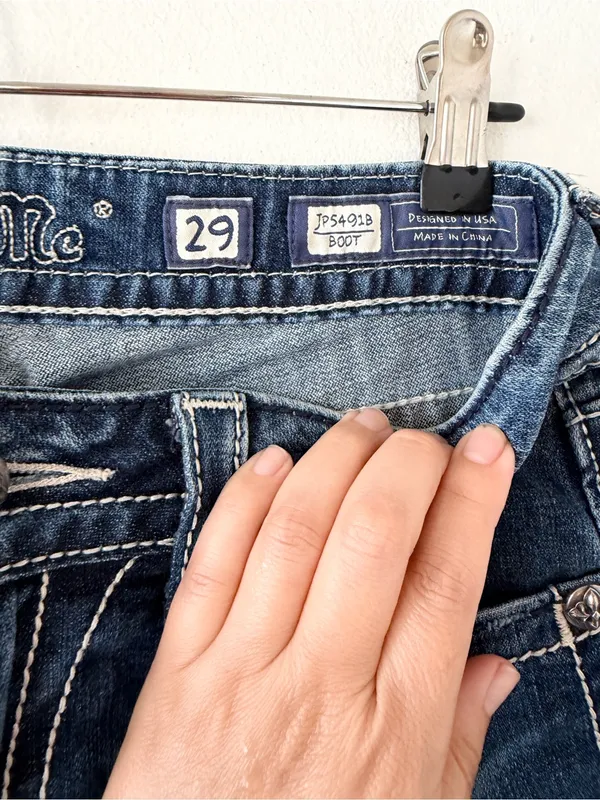 Y2k Miss Me Dark Blue denim cowgirl embellished Bootcut boho Jeans - Image 3