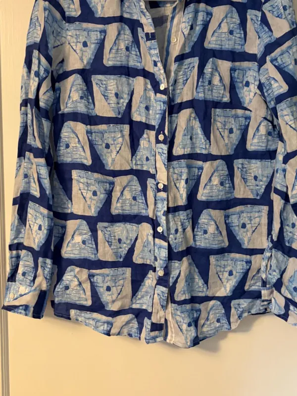 J. McLaughlin sailboat print linen blouse size XS nautical preppy beach summer - Image 4
