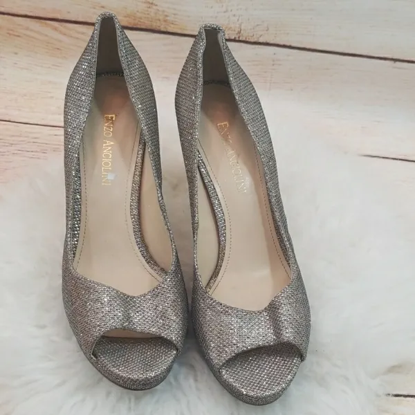 Enzo Angiolini silver sparkle peep toe platform - Image 3