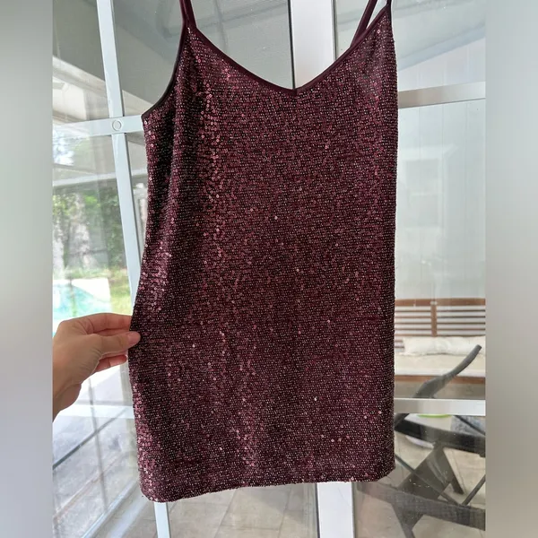 Express maroon burgundy sparkle sequin tank top - Image 8