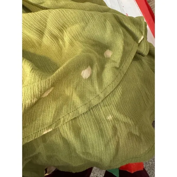 Olive Green Smocked Romper Puff Sleeve Rayon Mini Dress Look Size M - Image 6