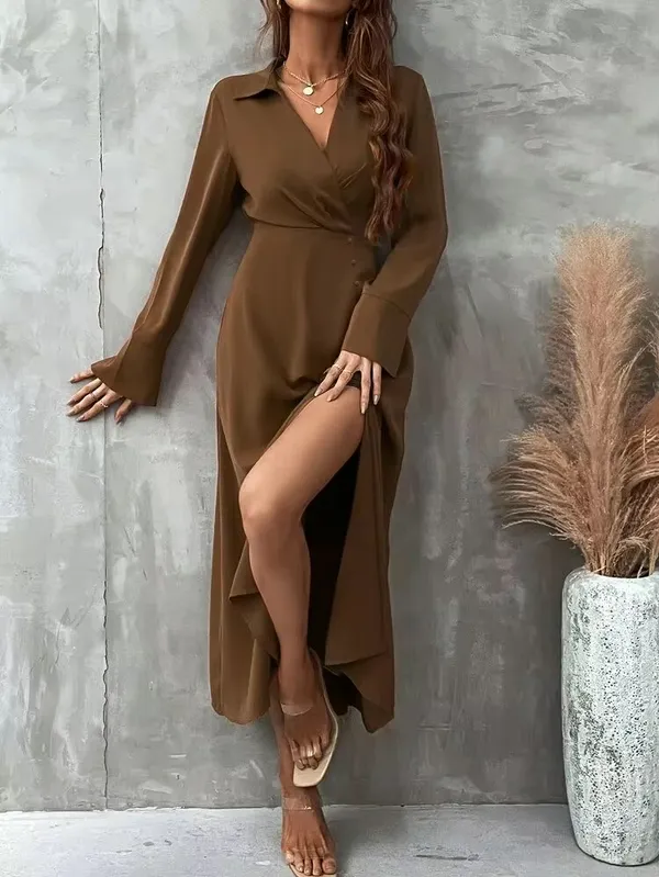 Shein satin long-sleeve maxi shirt dress - Image 3
