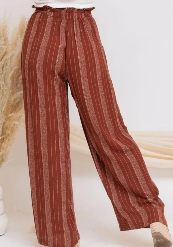 Boutique Rust Pinstripe Wide Leg Pants Size M - Image 3