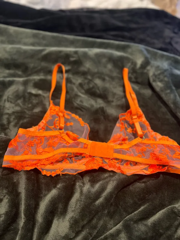 Neon Orange Lace Bra Size 34 C - Image 9