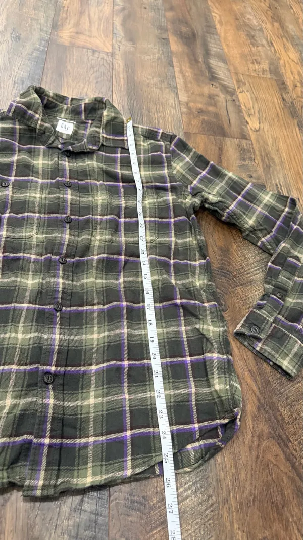 Gap Mens Flannel Button Down Plaid Long Sleeve Shirt, Size Small, Green Purple - Image 4