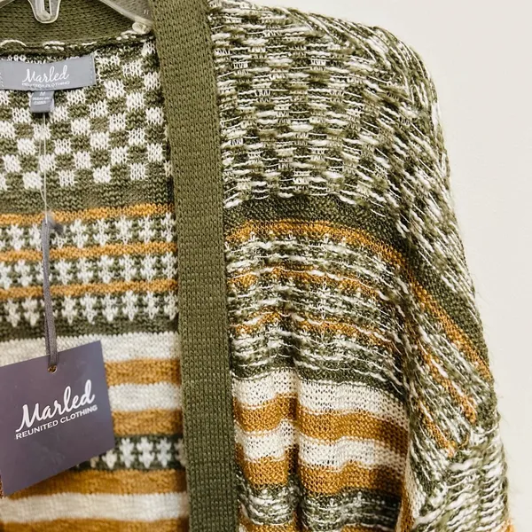 Marled Multi Color Green Yellow White Ribbed Knit Open Cardigan Size Medium - Image 6